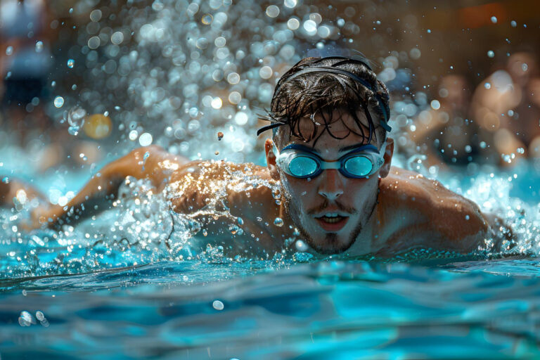 een man met een duikbril in het water baantjes aan het trekken om te profiteren van de voordelen van zwemmen